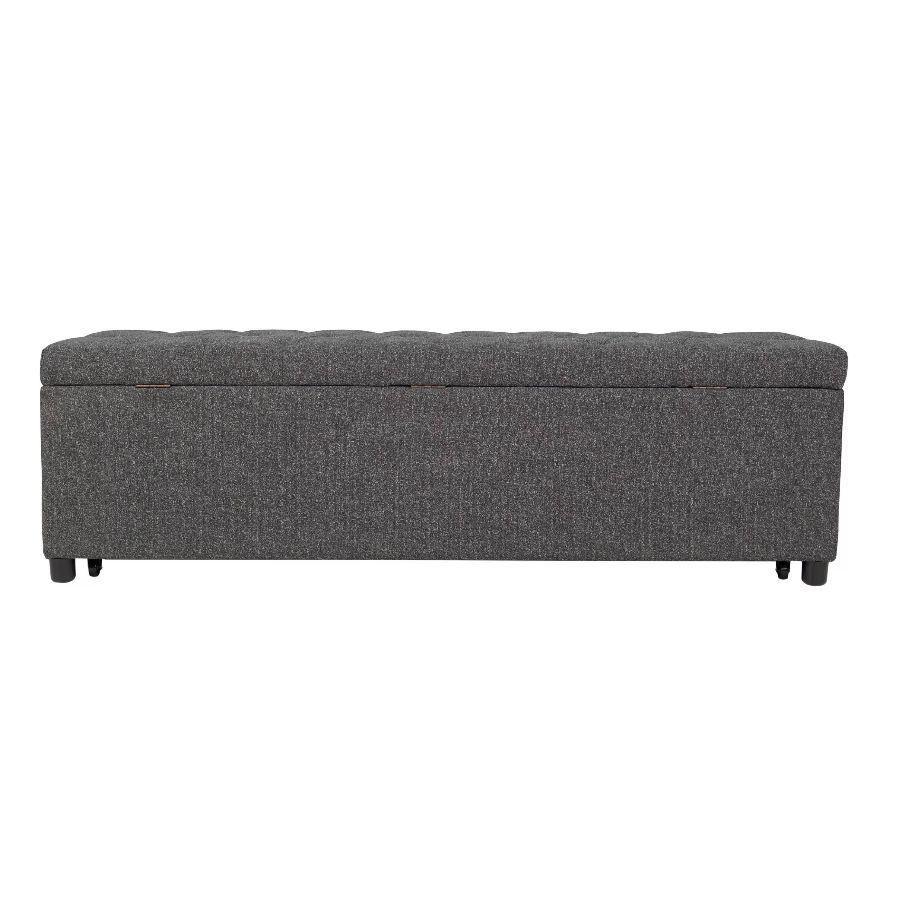 Alt View 1. Manhattan Lane - Kenny Ottoman, Underseat Drawer, Blue-Gray Button Tufted Boucle, 60 Inch - Blue Gray, Black.