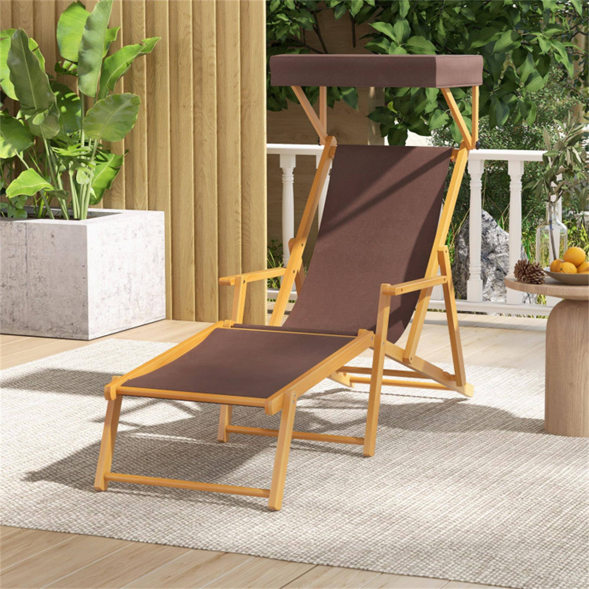 Alt View 3. Boyel Living - Brown Adjustable Canopy Birch Wood Chaise Lounge Chair 55.0-in W x 24.5-in H x 67.0-in D - Brown.