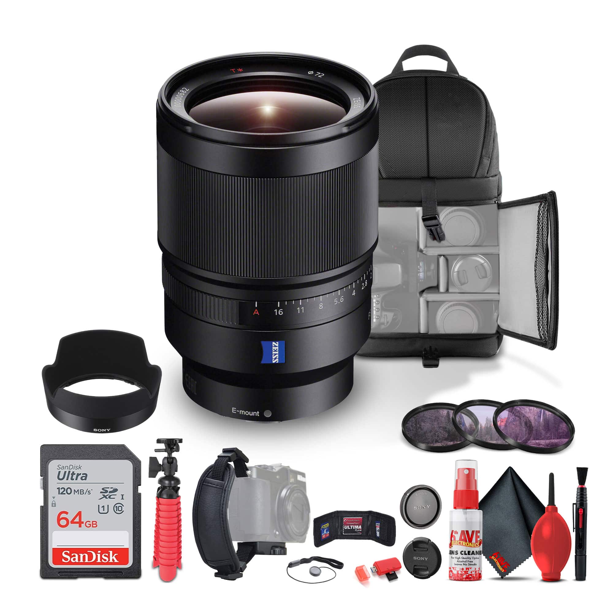 Sony - Distagon T FE 35mm f/1.4 ZA Standard Lens for Mirrorless Cameras (SEL35F14Z) - Bundle - Black