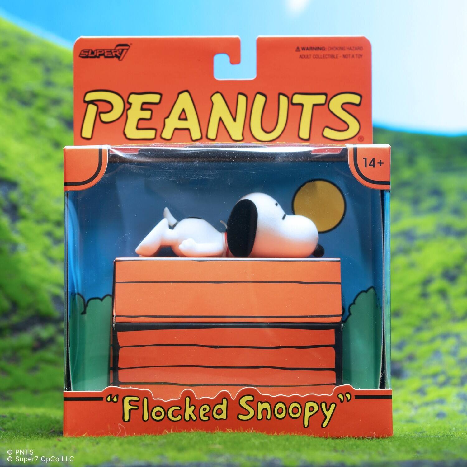 4 WARNING: CHOKING HAZARD SUPERY ADULT COLLECTIBLE NOT A TOY PEANUTS 14+  
"Flocked Snoopy"  
PNTS Super7 OpCo LLC