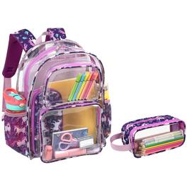 Live At Space - 3pcs Clear Backpack For 15 Inch And Lunch Bag Pencil Case Set Heavy Duty Transparent Bookbag School See Through Aged - 2pcs, B-deep Purple Unicorn-Backpack & Pencil Cas
