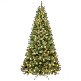 Spaco - 9ft LED Christmas Tree with PVC Branches and Foldable Hinged Base - Green