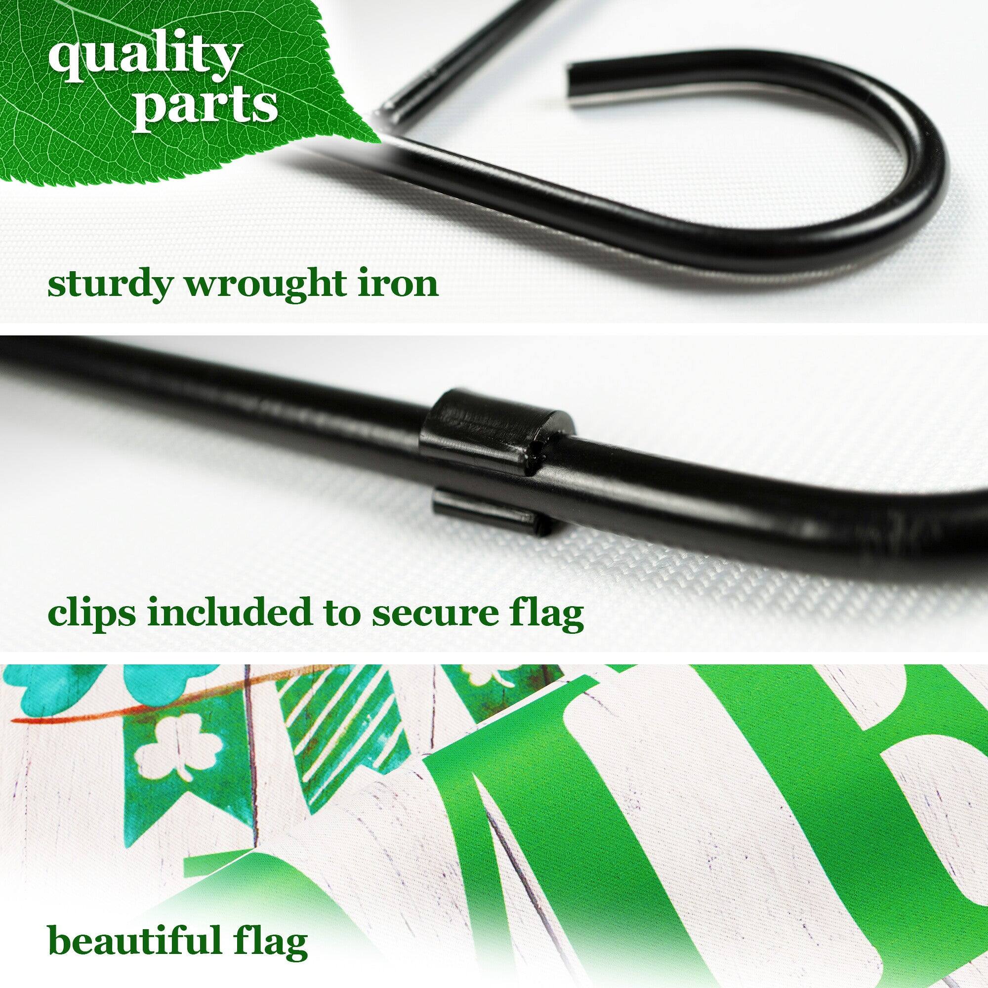 - quality parts
- sturdy wrought iron
- clips included to secure flag
- beautiful flag