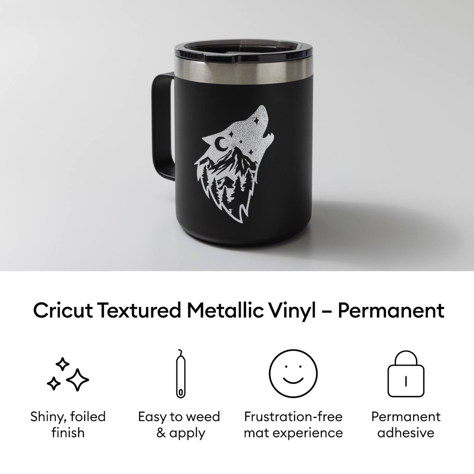 Cricut Textured Metallic Vinyl - Permanent

- Shiny, foiled finish
- Easy to weed & apply
- Frustration-free mat experience
- Permanent adhesive