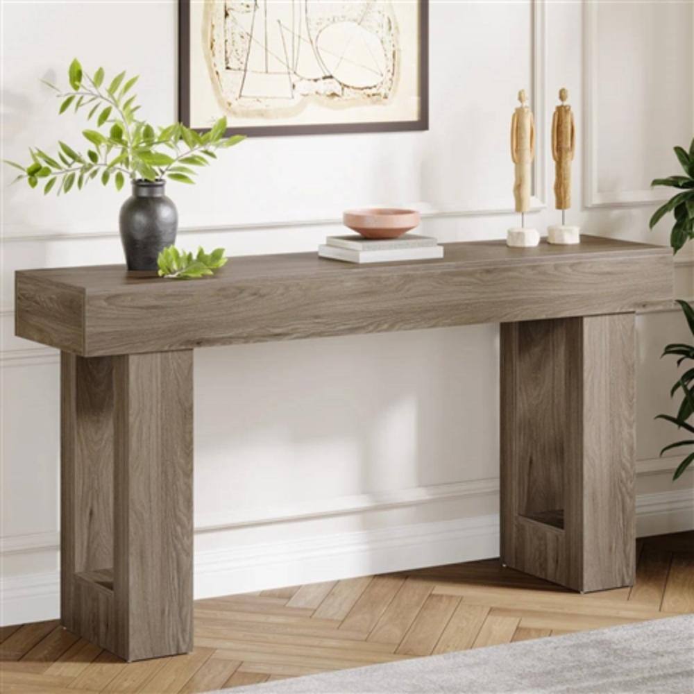 Angle. Hivvago - Modern Farmhouse 63-inch Entryway Console Sofa Table in Grey Wood Finish - Grey.
