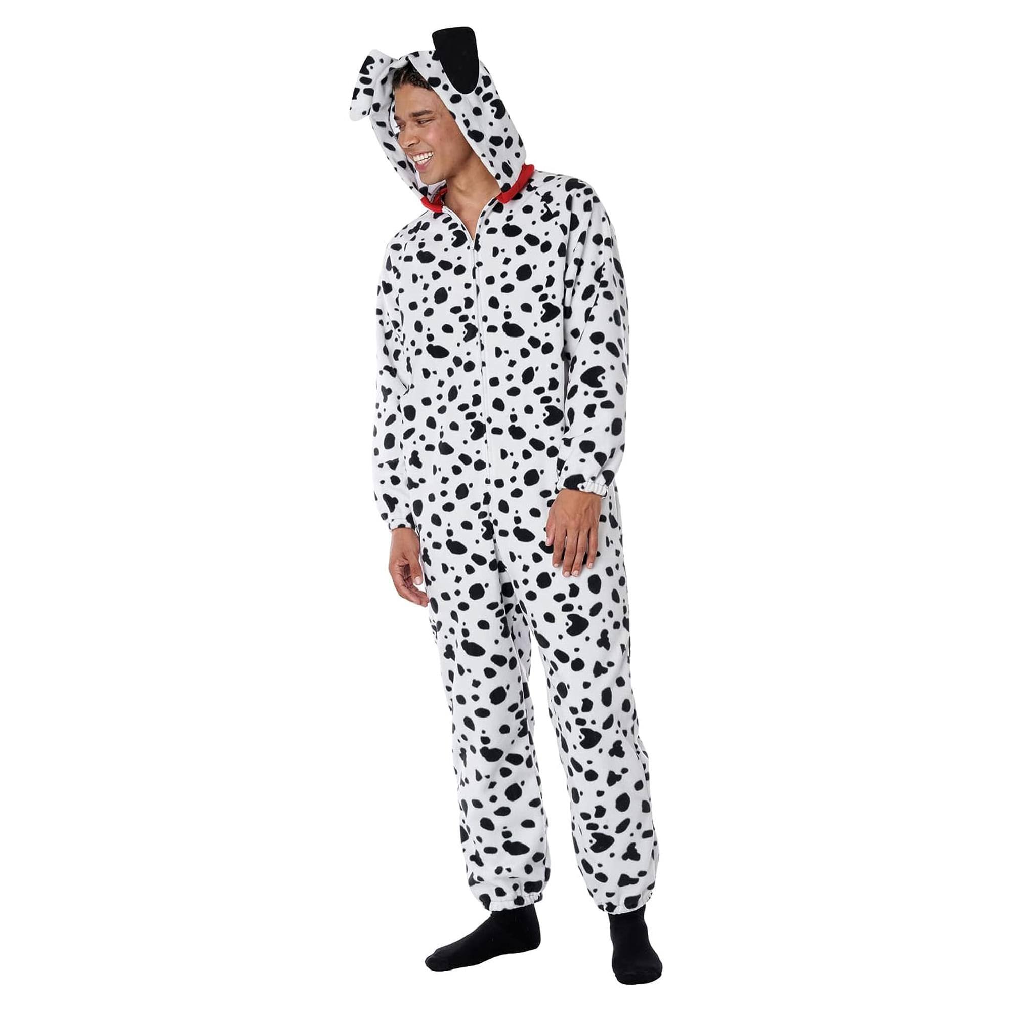 Front. California Costumes - Dalmatian Adult Fleece Jumpsuit Costume | X-Small - White.