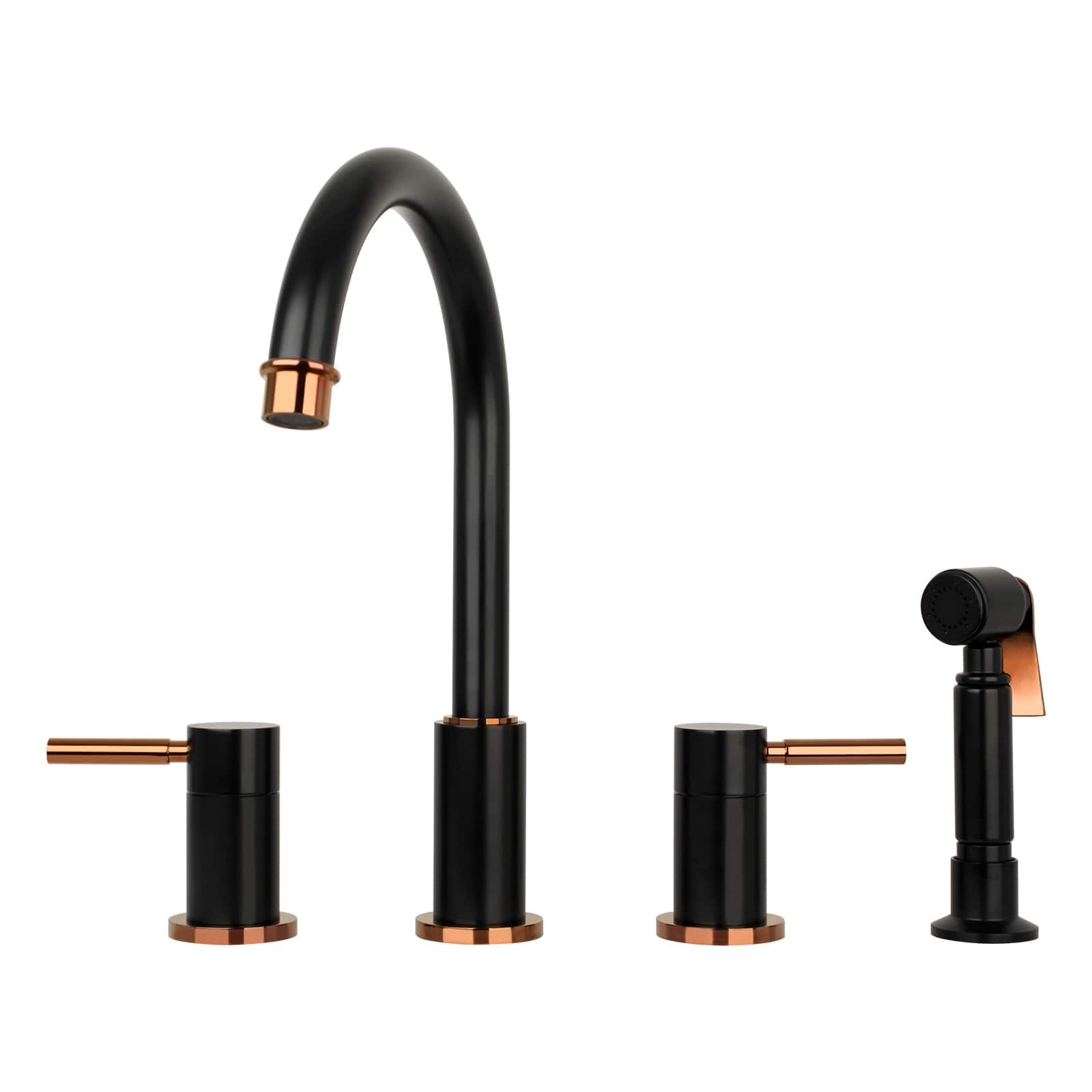 Solid Brass Double-Handle 360° Swivel Widespread Kitchen Faucet with Side Sprayer