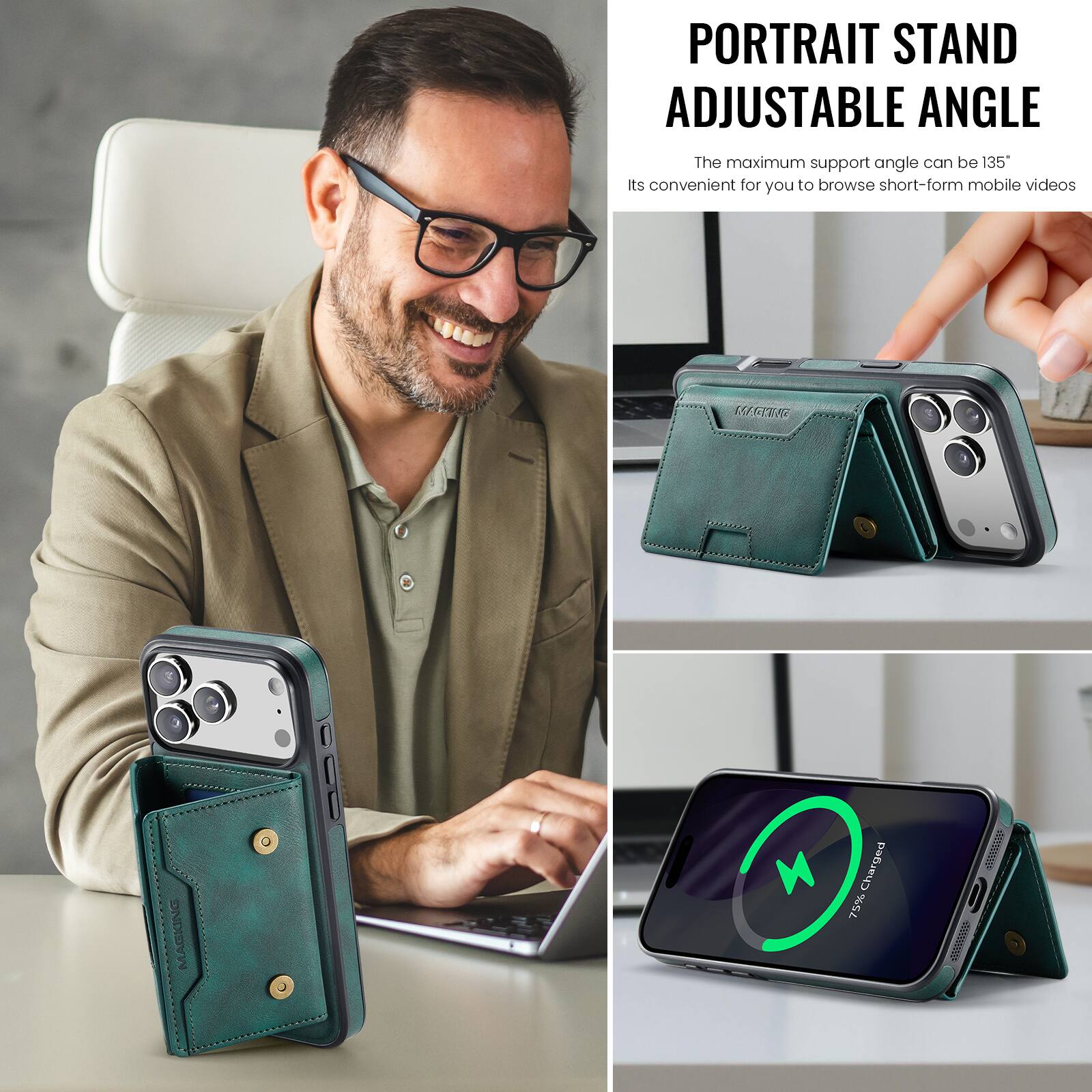 PORTRAIT STAND ADJUSTABLE ANGLE

The maximum support angle can be 135°

Its convenient for you to browse short-form mobile videos

0327 MAGKING i

Charged 75%