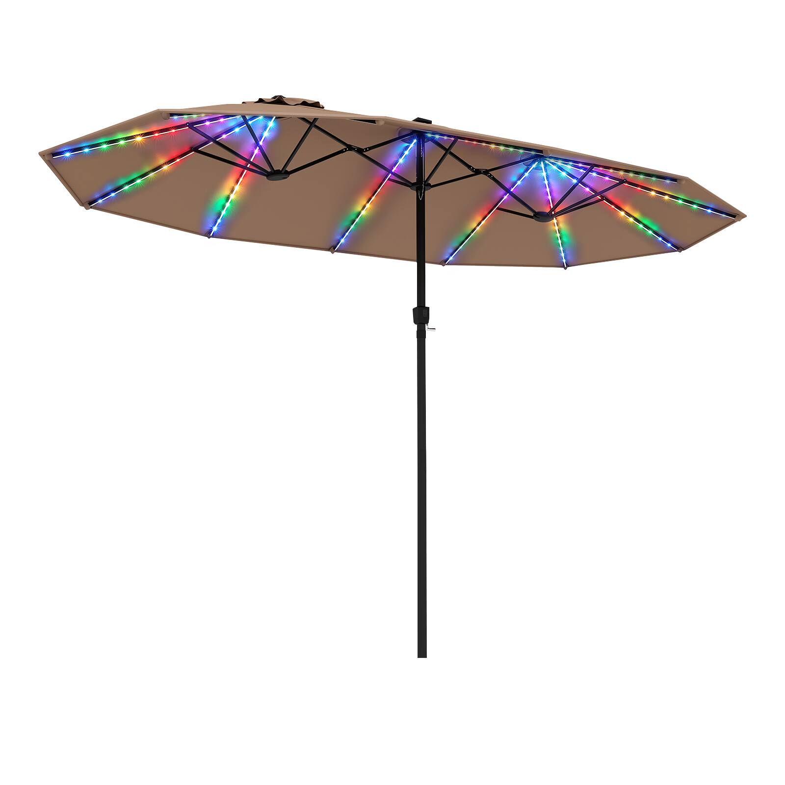 Alt View 8. Gymax - Gymax 15.5 FT Extra-Large Patio Umbrella w/12 Ribs 12 Light Modes 144 Solar LED Lights Brown - Brown.