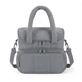 Bagsmart - Double Deck Insulated Lunch Bag, 11.8L Quilted Thermal Tote with Leakproof Compartments & Shoulder Strap - Gray