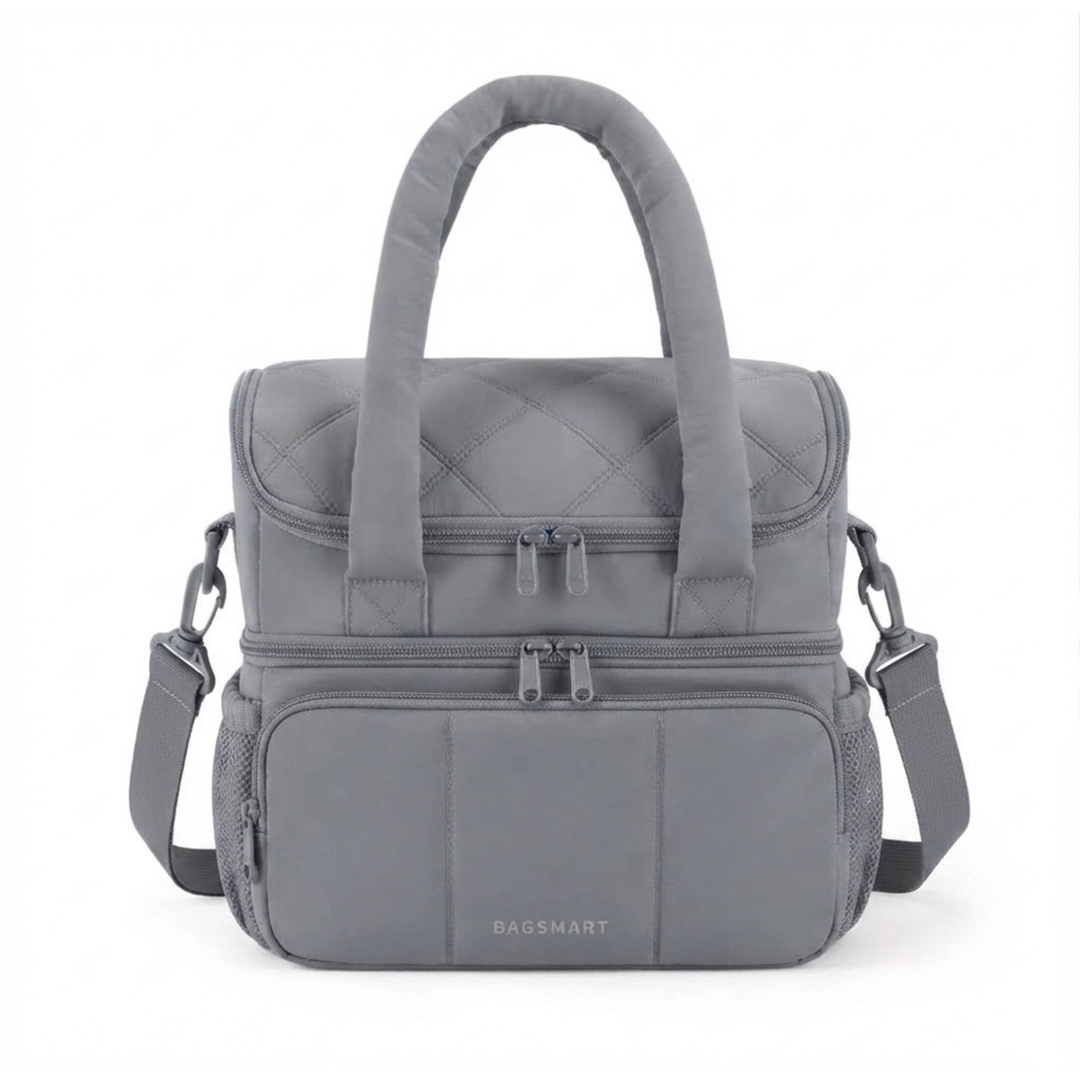 Front. Bagsmart - Double Deck Insulated Lunch Bag, 11.8L Quilted Thermal Tote with Leakproof Compartments & Shoulder Strap - Gray.