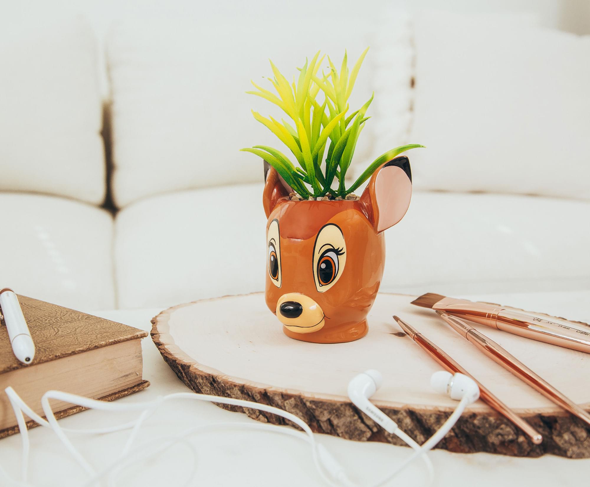 Alt View 2. Silver Buffalo - Disney Bambi 5-Inch Ceramic Mini Planter with Artificial Succulent - Brown.