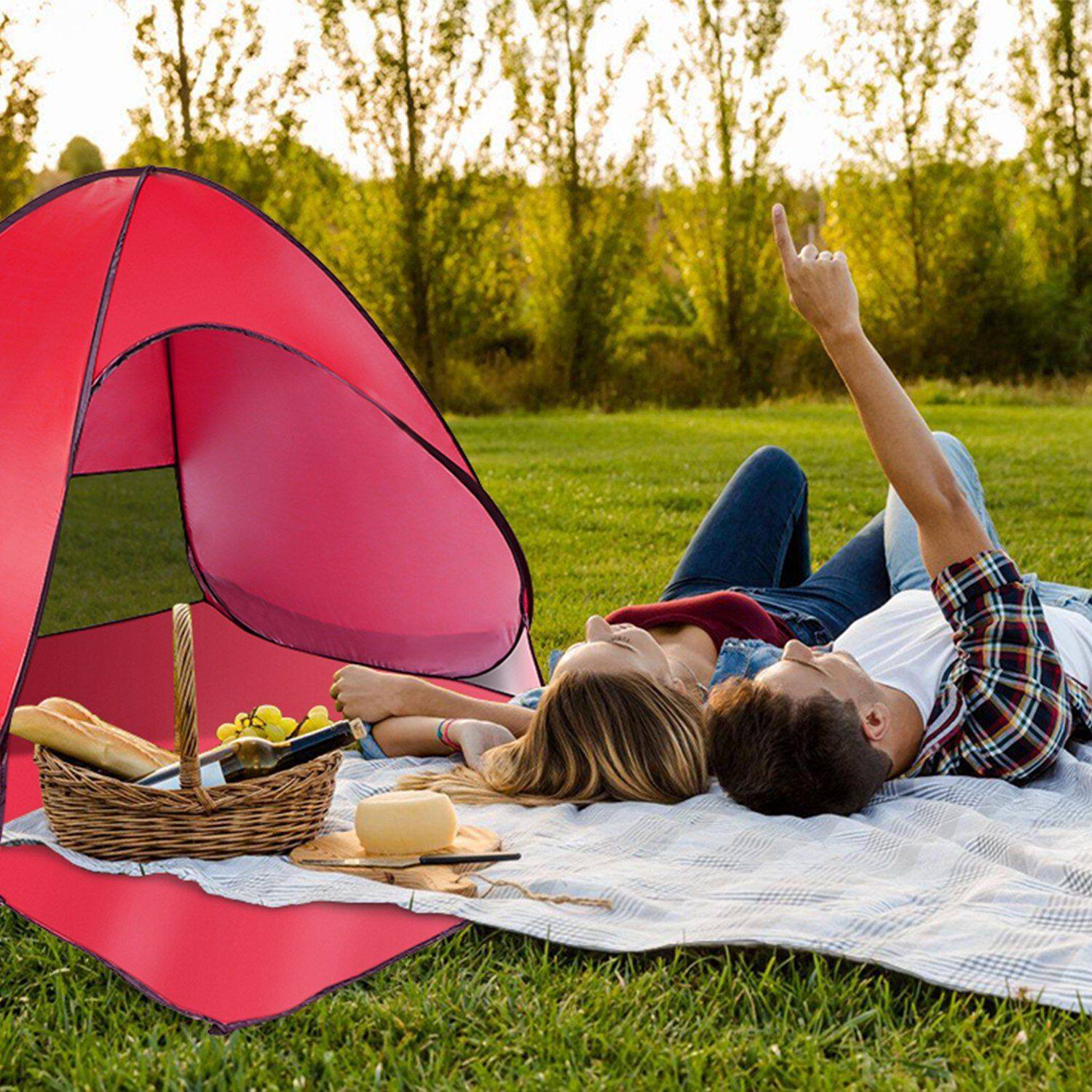 Alt View 1. Loheer - Loheer Pop Up Beach Tent Automatic Sun Shade Shelter Anti-UV Waterproof Canopy Red - Red.