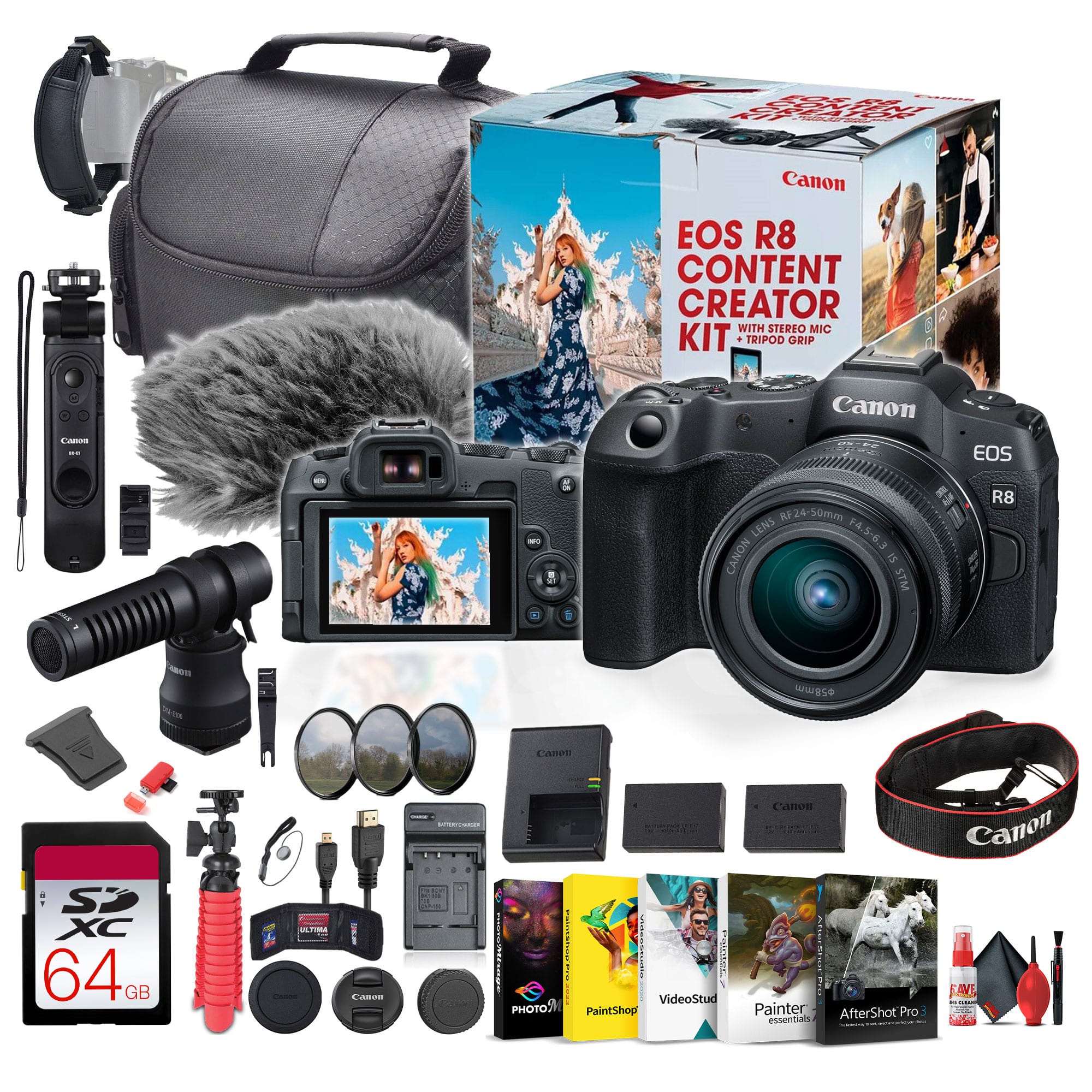 Canon - EOS R8 Camera Content Creator Kit with RF 24-50mm f/4.5-6.3 IS STM Lens - Bundle