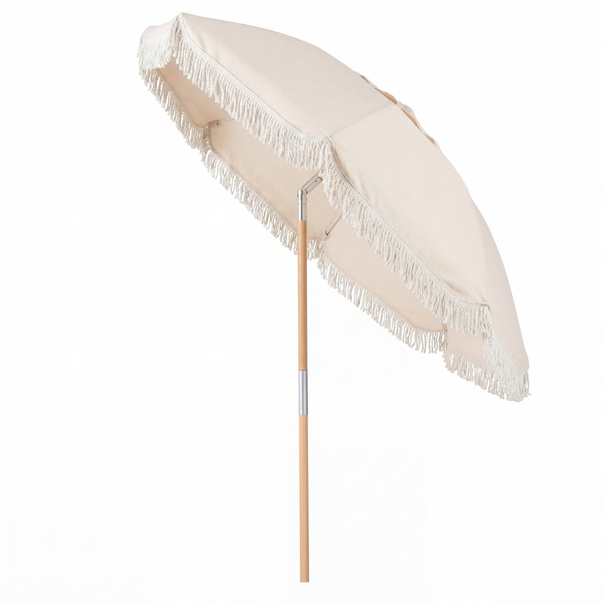 Alt View 6. Costway - Costway 6 FT Patio Umbrella with Fringe, Push Button Tilt, 8 Sturdy Ribs, Wood Pole - Off-White.