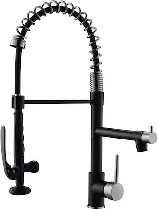 Front. Siljoy - Commercial Kitchen Faucet Pull Down Sprayer Black and Nickel,Single Handle Kitchen Sink Faucet - Black and Silver.