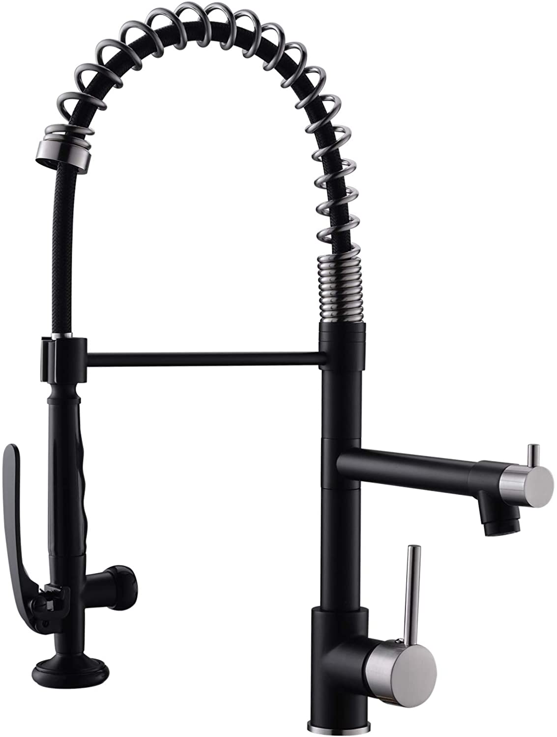 Front. Siljoy - Commercial Kitchen Faucet Pull Down Sprayer Black and Nickel,Single Handle Kitchen Sink Faucet - Black and Silver.