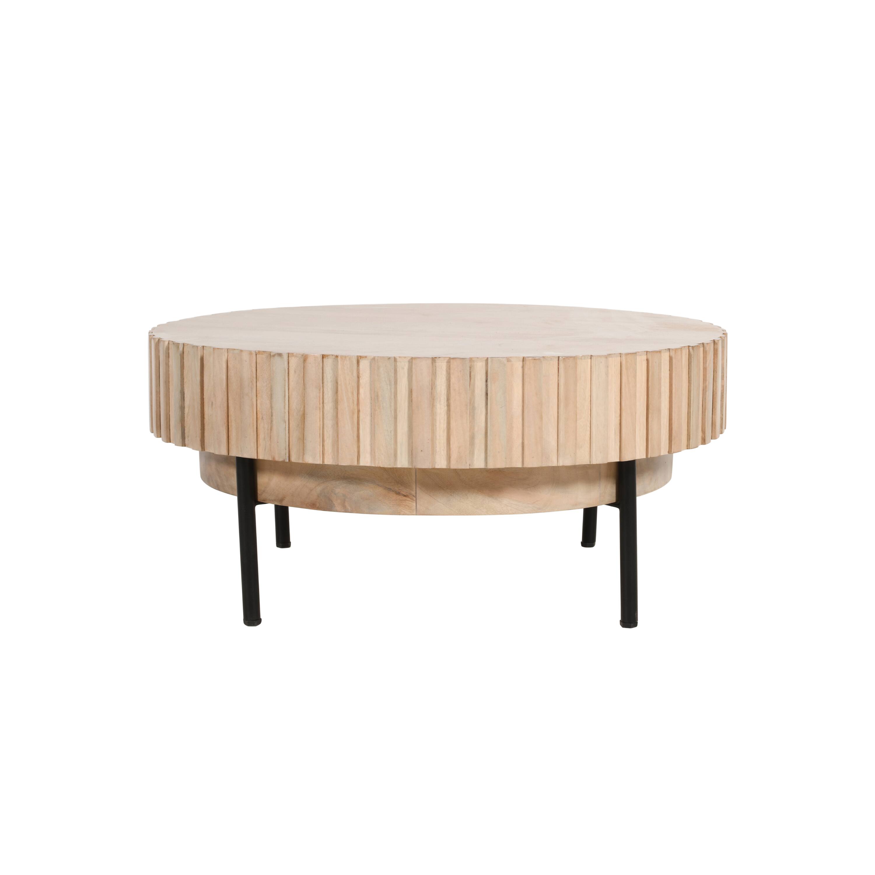 Alt View 1. Manhattan Lane - 36 Inch Modern Handcrafted Round Coffee Table, Oak White Wood Top with Grooved Edges, Black Iron Legs - Oak White, Black.