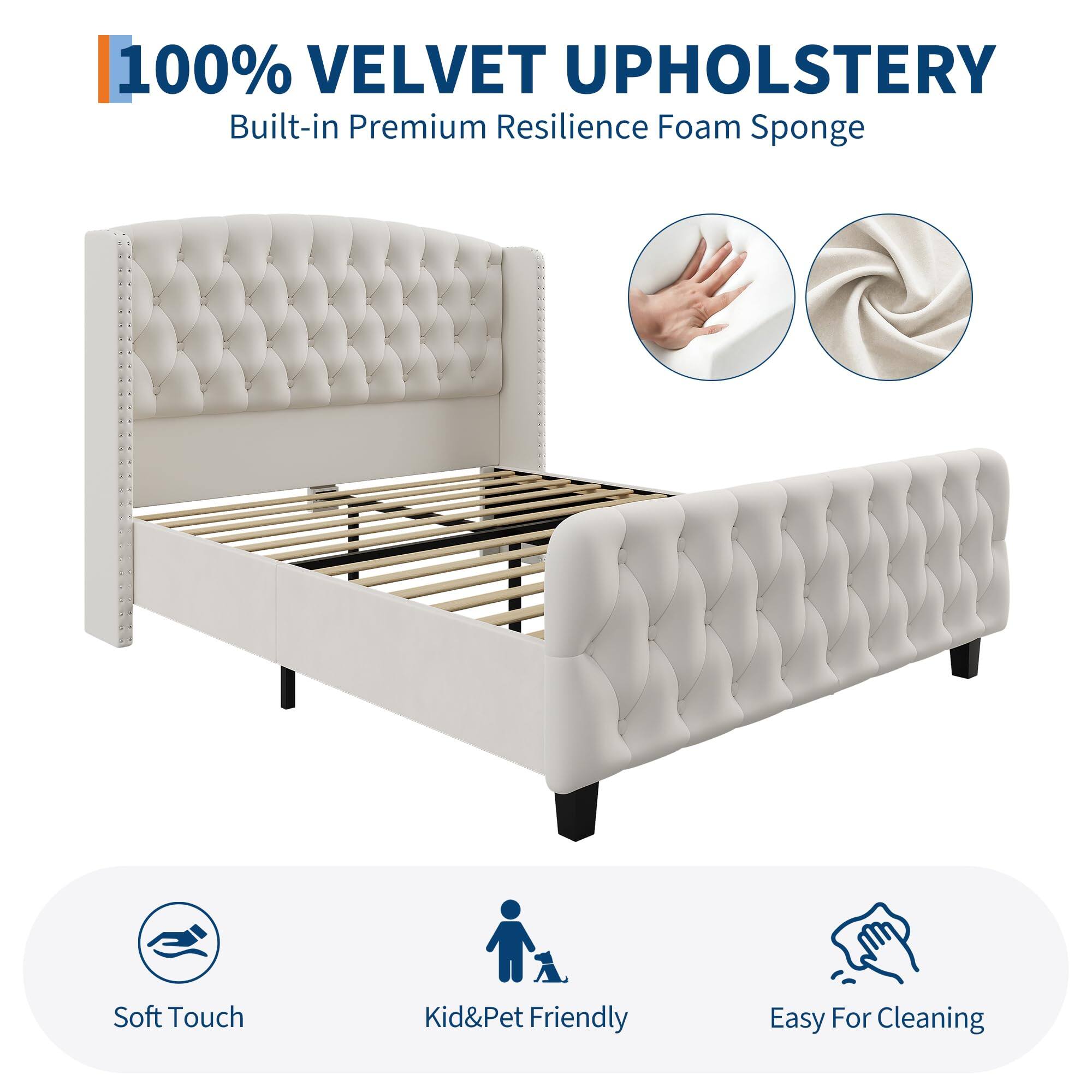 100% VELVET UPHOLSTERY  
Built-in Premium Resilience Foam Sponge  

Soft Touch  
Kid&Pet Friendly  
Easy For Cleaning