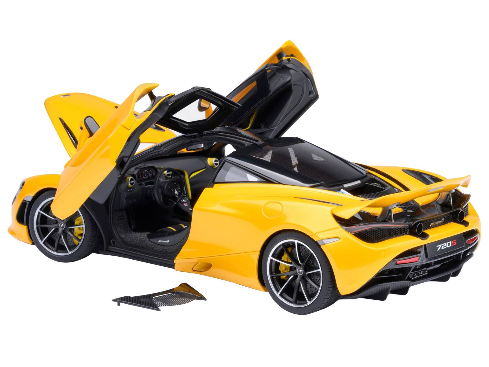 Angle. Autoart - McLaren 720S Volcano Yellow with Black Top and Carbon Accents 1/18 Model Car by Autoart - Volcano Yellow With Black.