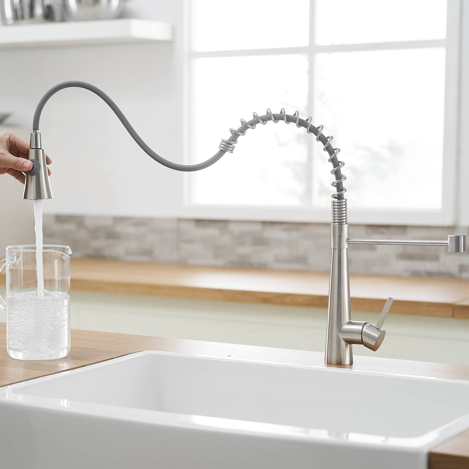 Alt View 1. Siljoy - Commercial Brushed Nickel Kitchen Faucet with Pull out Sprayer, Single Handle Single Lever Kitchen Sink Faucet - Brushed Nickel.