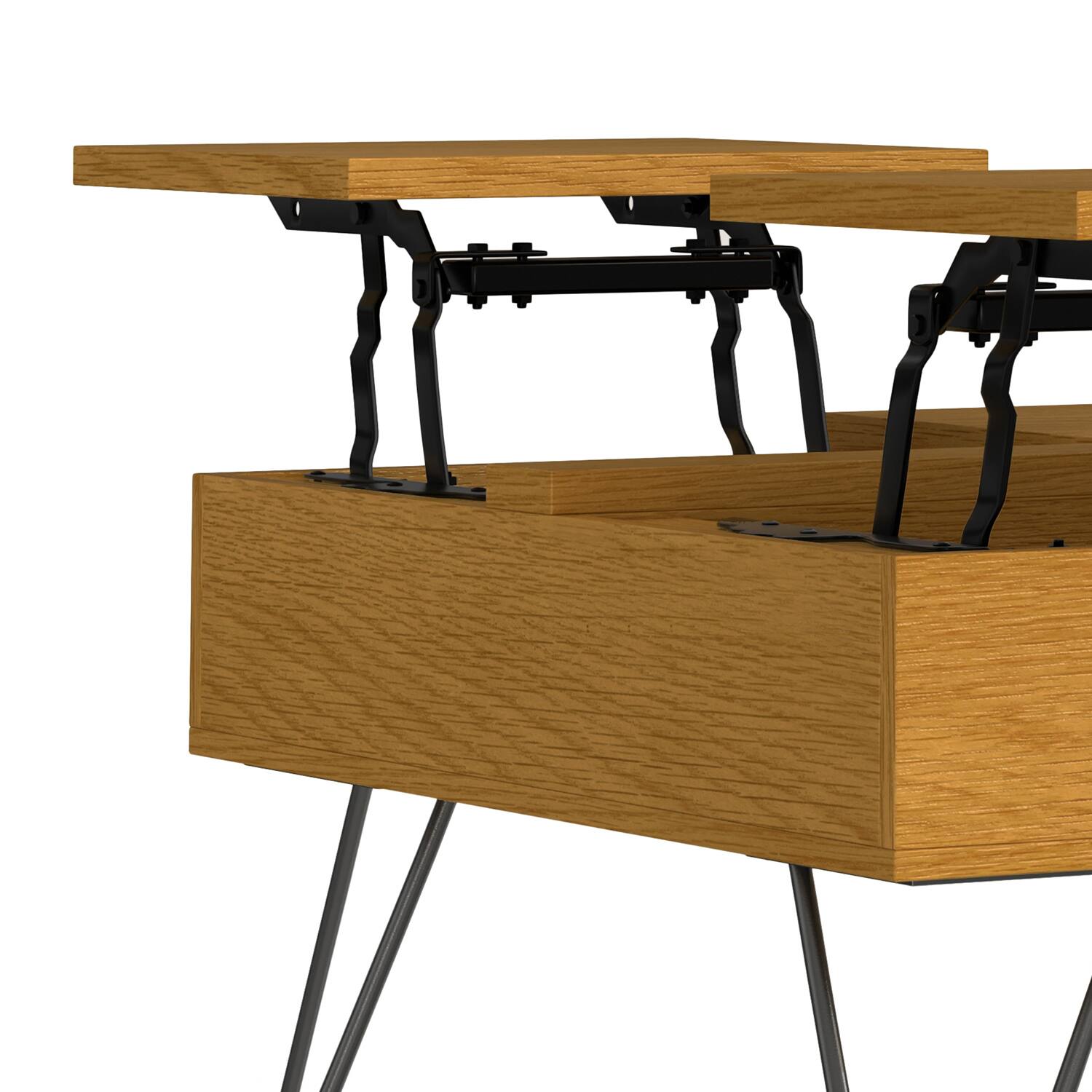 Alt View 9. Simpli Home - Hunter 32 inch Wide Solid Wood Lift Top Square Coffee Table in Oak - Oak.