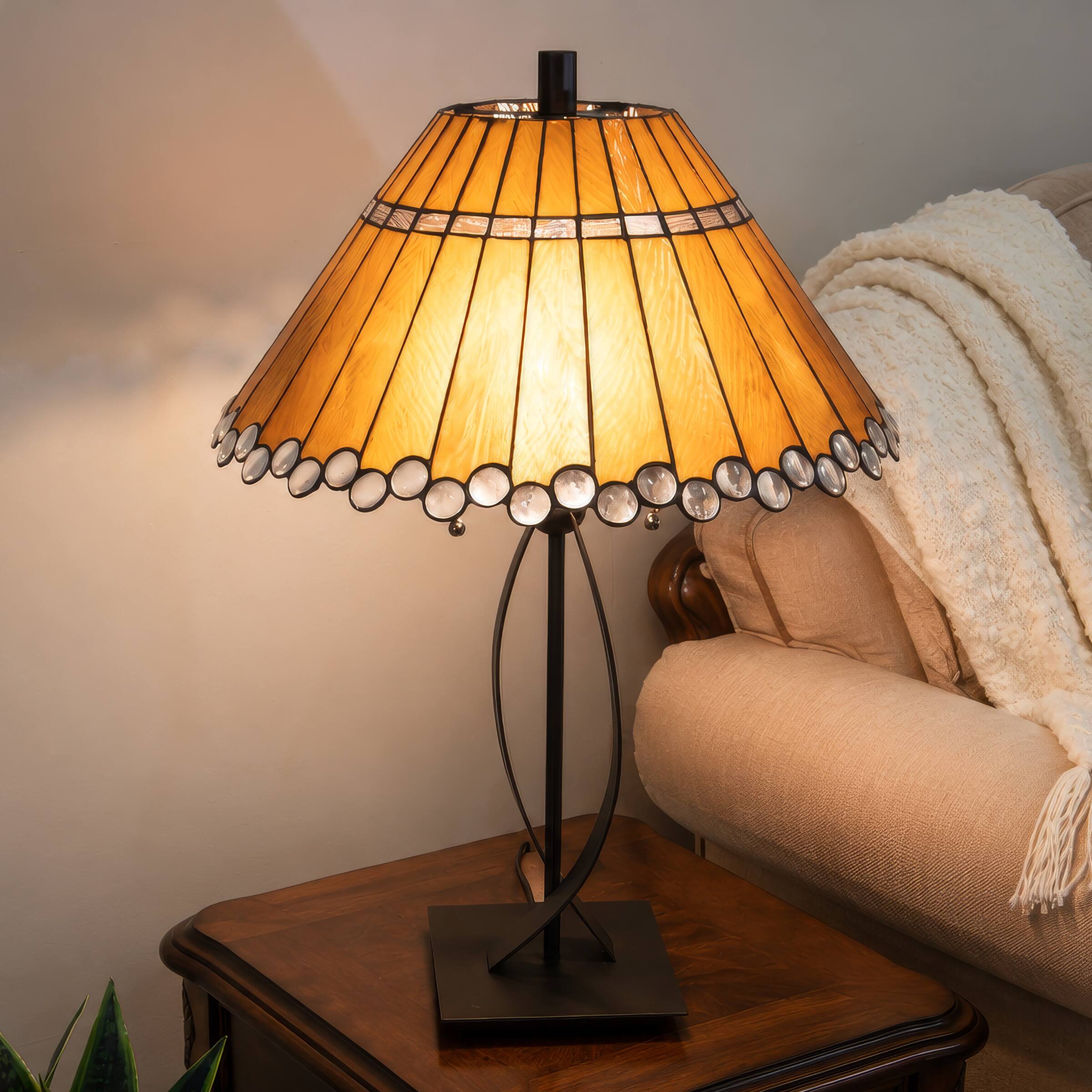 Alt View 5. Lavish Home - Lavish Home Tiffany Style Table Lamp with Stained Glass Shade, Bronze - Brown.