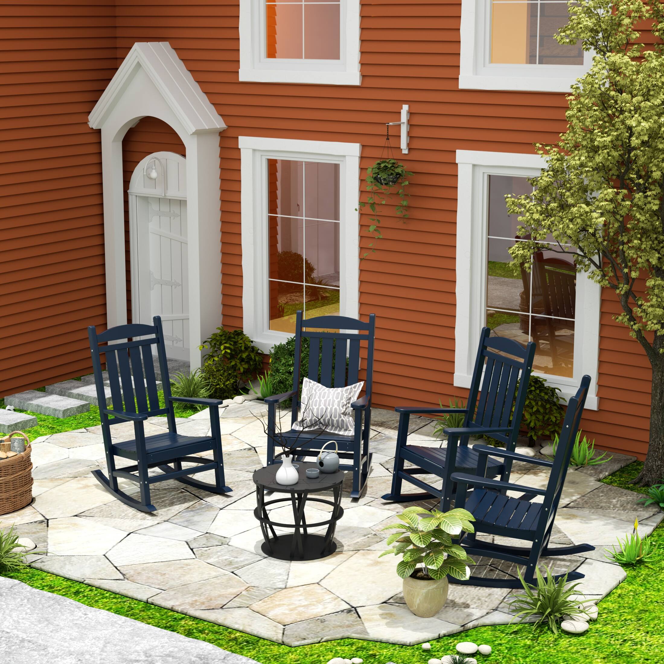 Angle. WestinTrends - WestinTrends Malibu Outdoor Patio Poly Classic Porch Rocking Chair (Set of 4) - Navy Blue.