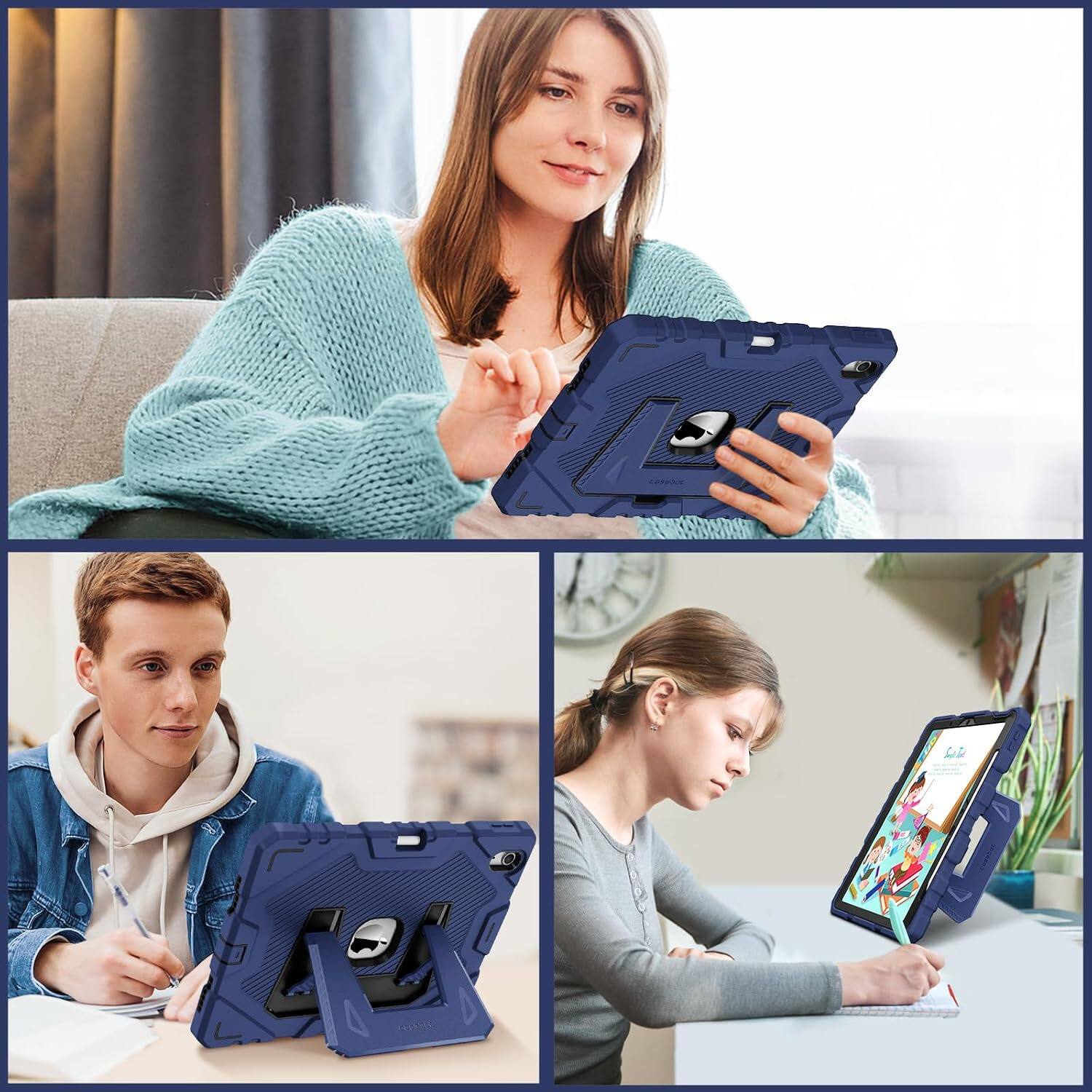 Alt View 3. Fintie - Case for iPad Air 11-inch M4/M3/M2 (2026/2025/2024)/iPad Air 5th/4th Gen 10.9" Rugged Cover Built-in Kickstand - Navy Blue.