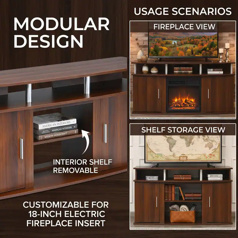 WELLFOR Mid Century Modern TV Stand for TVs up 70", Entertainment ...