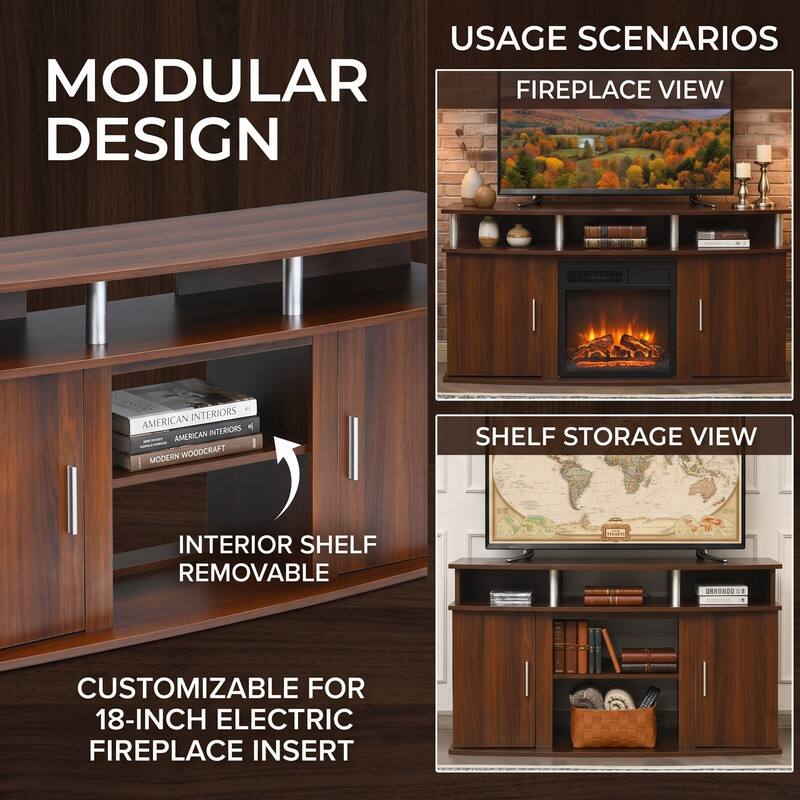 MODULAR DESIGN

USAGE SCENARIOS

FIREPLACE VIEW

SHELF STORAGE VIEW

INTERIOR SHELF REMOVABLE

CUSTOMIZABLE FOR 18-INCH ELECTRIC FIREPLACE INSERT