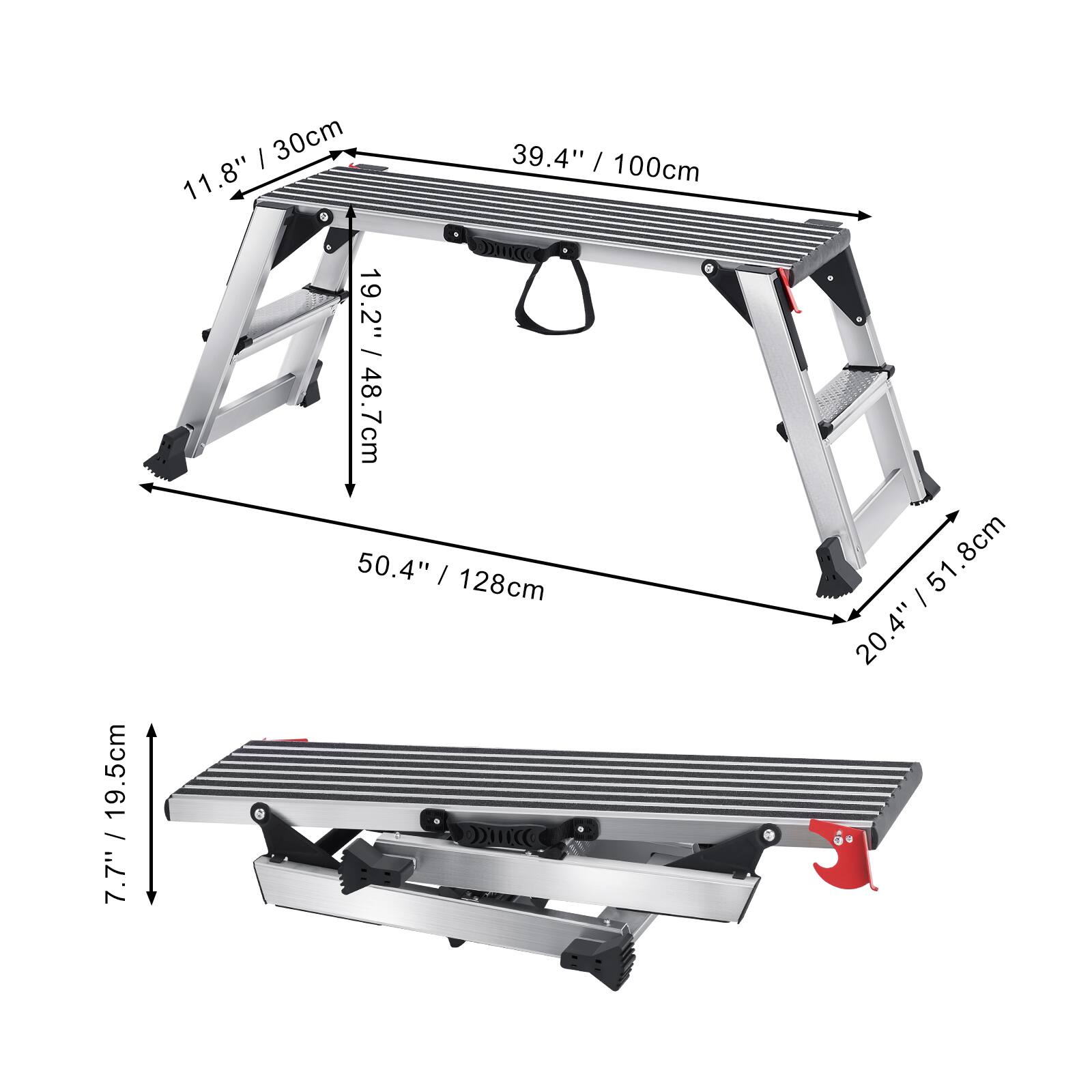 19.5cm / 7.7"  
30cm / 11.8"  
39.4" / 100cm  
19.2" / 48.7cm  
50.4" / 128cm  
20.4" / 51.8cm  
7.7" / 19.5cm  
20.4" / 51.8cm
