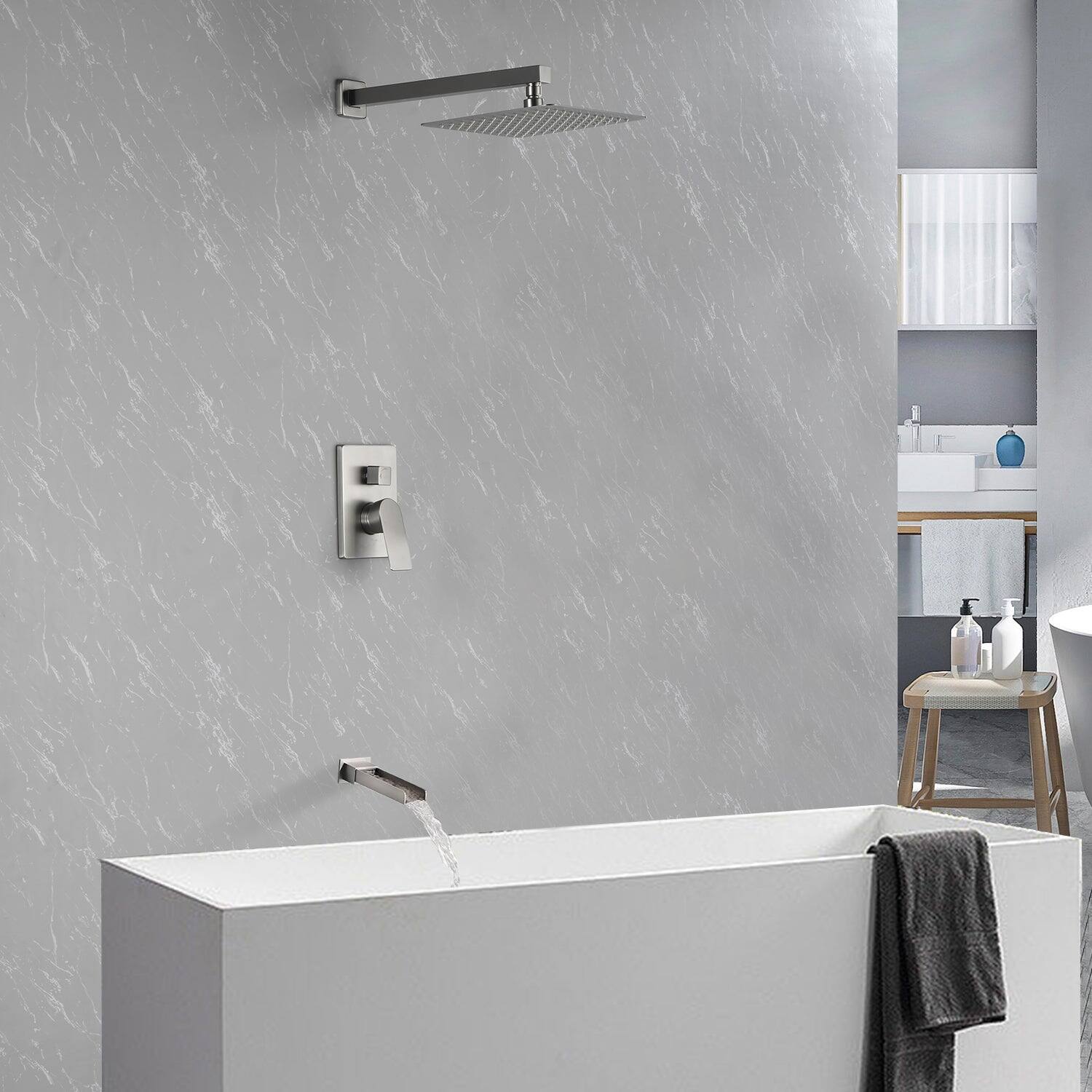 Alt View 4. Boyel Living - Brushed Shower Set 10 Inch SUS304 Top Spray Waterfall Spout Dual Water Outlet - Brushed Nickel.