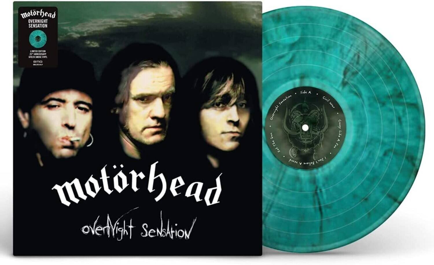 motorhead OVERNIGHT SENSATION LIMITED EDITION 25th ANNIVERSARY GREEN VINYL

Side A
Sensation
Civil
Overnight
Crazy
Girl Like The Fox
Enl
Word
A
Believe
Don't

motorhead overnight SENSATION