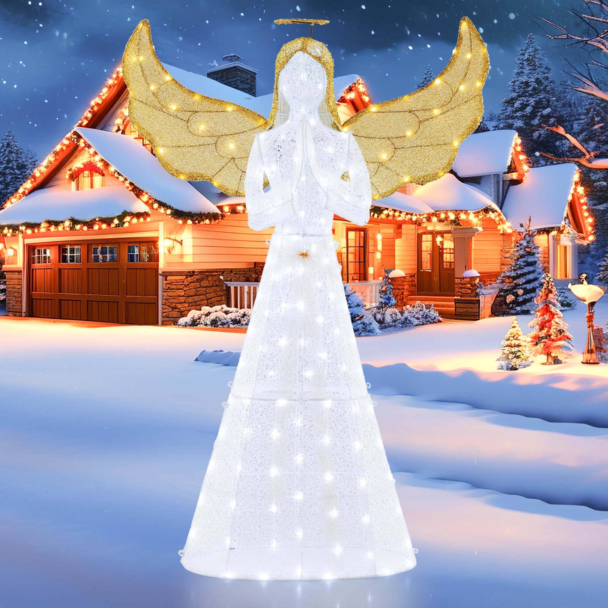 Alt View 4. Costway - Costway 5 ft Festive Pre-Lit Angel with  Halo Wings & 150 LED Lights Zip Ties Ground Stakes - White.