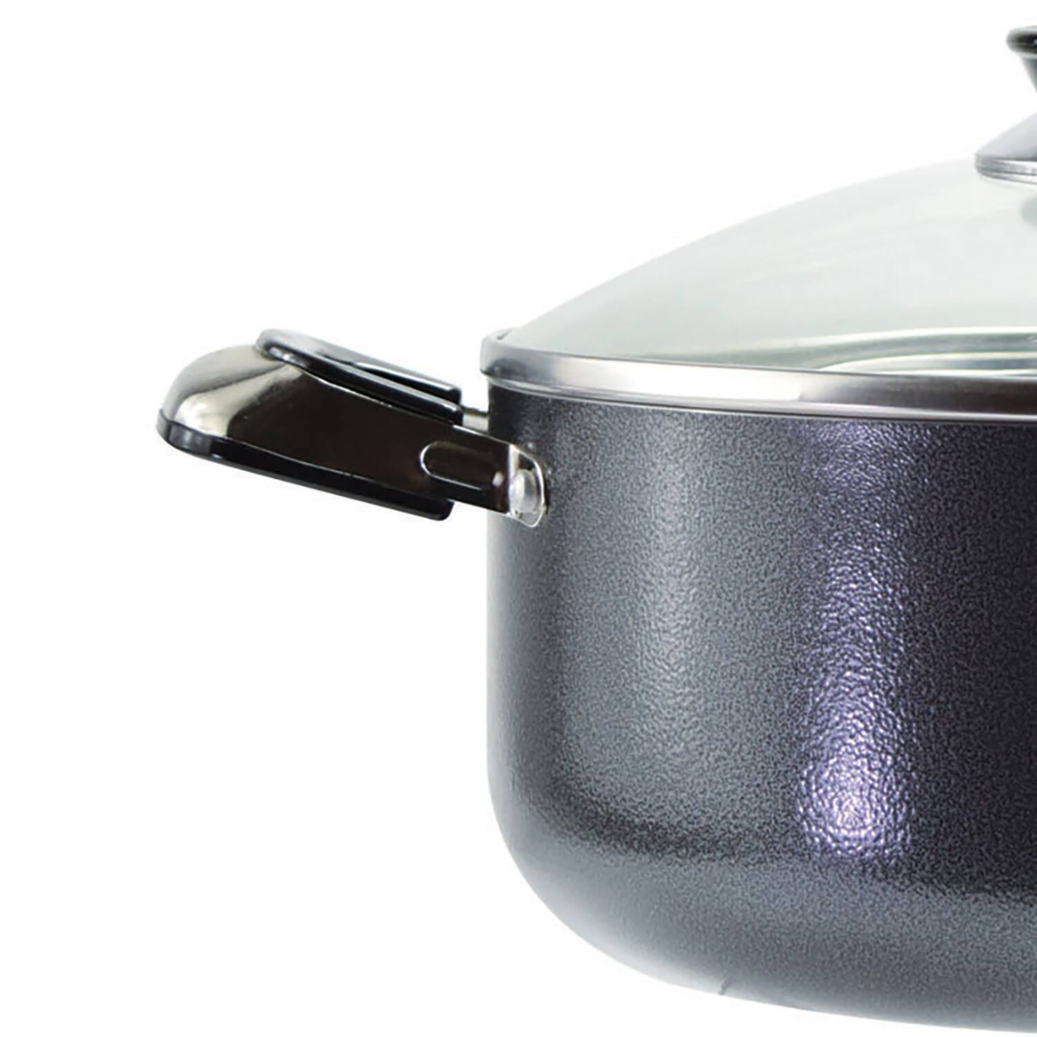 Left. EuroHome - 5-Qt Stock Pot with Glass Lid - Gray.