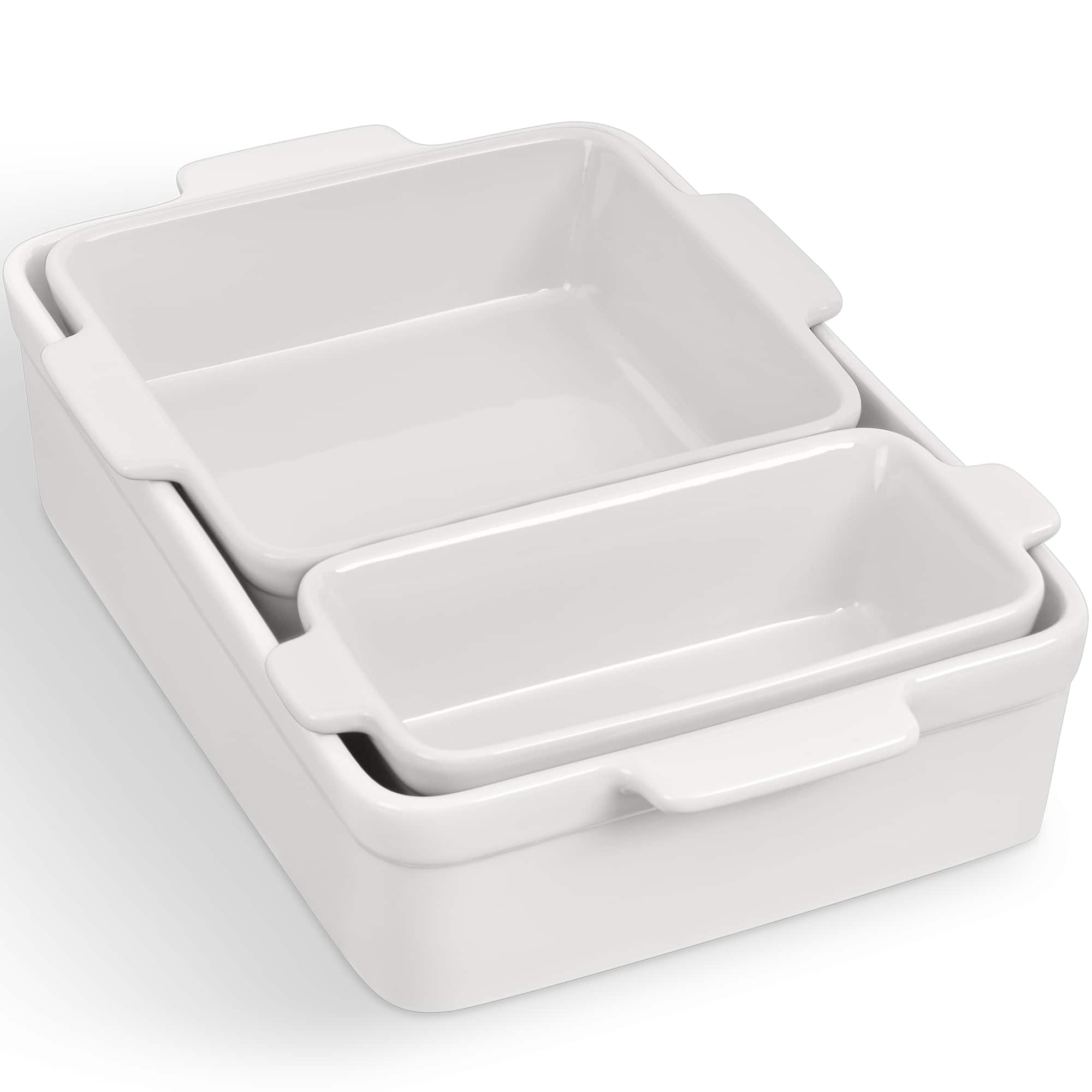 Front. Best Choice Products - Best Choice Products Ceramic Bakeware Set of 3 Casserole, Loaf, and Square Dishes w/ Handles - Vanilla Buttercream - Vanilla Buttercream.