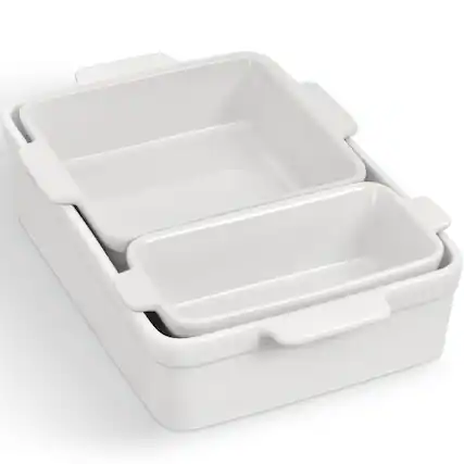 Front. Best Choice Products - Best Choice Products Ceramic Bakeware Set of 3 Casserole, Loaf, and Square Dishes w/ Handles - Vanilla Buttercream - Vanilla Buttercream.