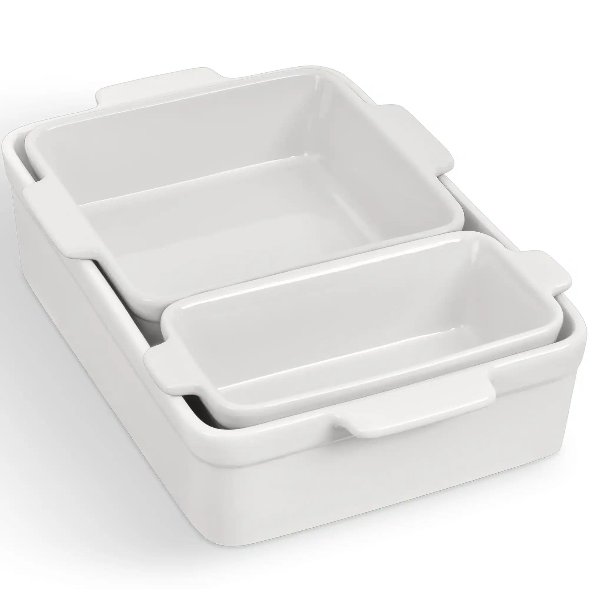 Front. Best Choice Products - Best Choice Products Ceramic Bakeware Set of 3 Casserole, Loaf, and Square Dishes w/ Handles - Vanilla Buttercream - Vanilla Buttercream.