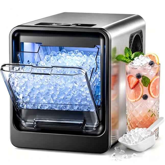 Front. Electactic - 34lbs/Day Portable Countertop Nugget Ice Maker - STEEL.