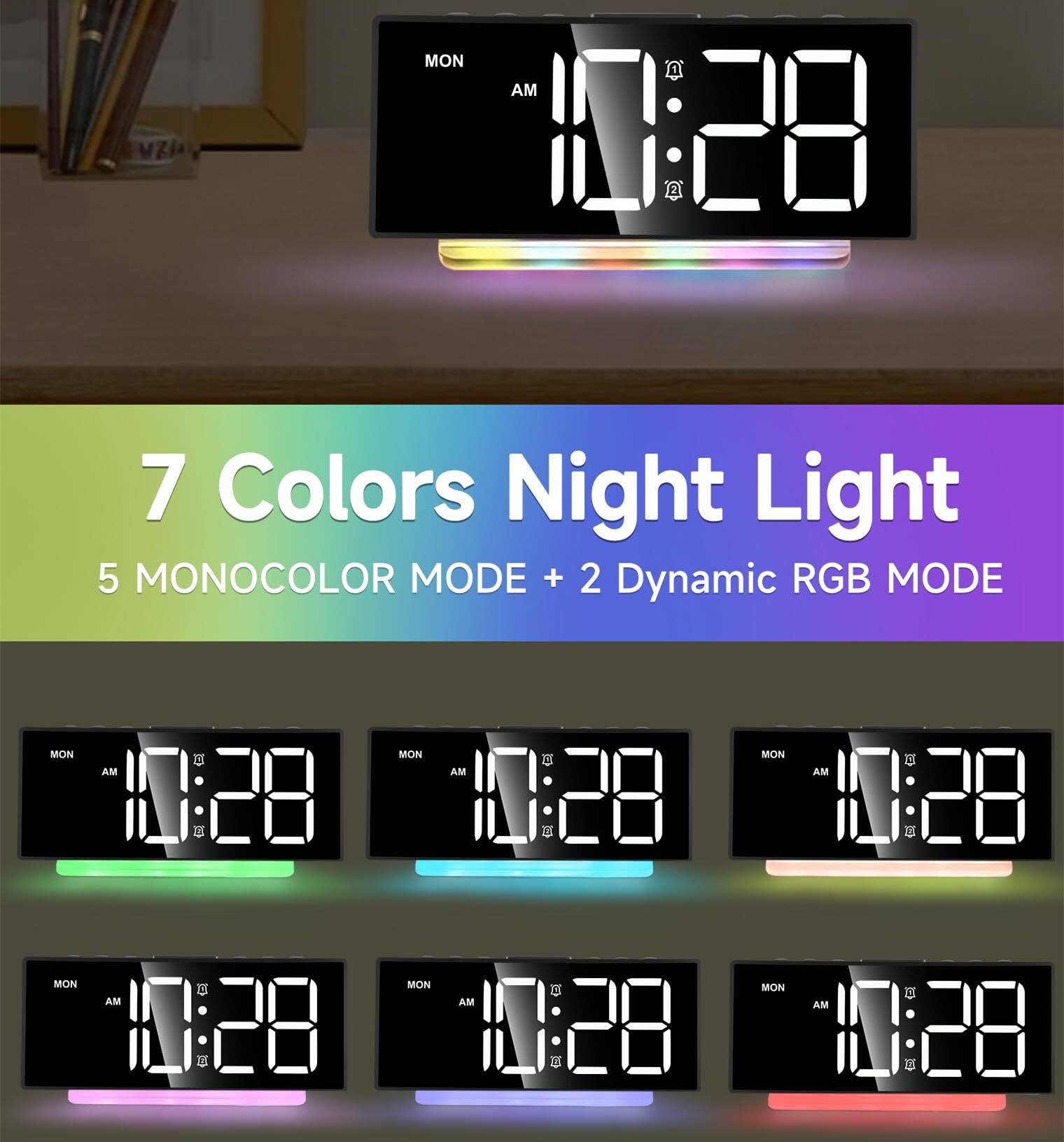 7 Colors Night Light  
5 Monocolor Mode + 2 Dynamic RGB Mode