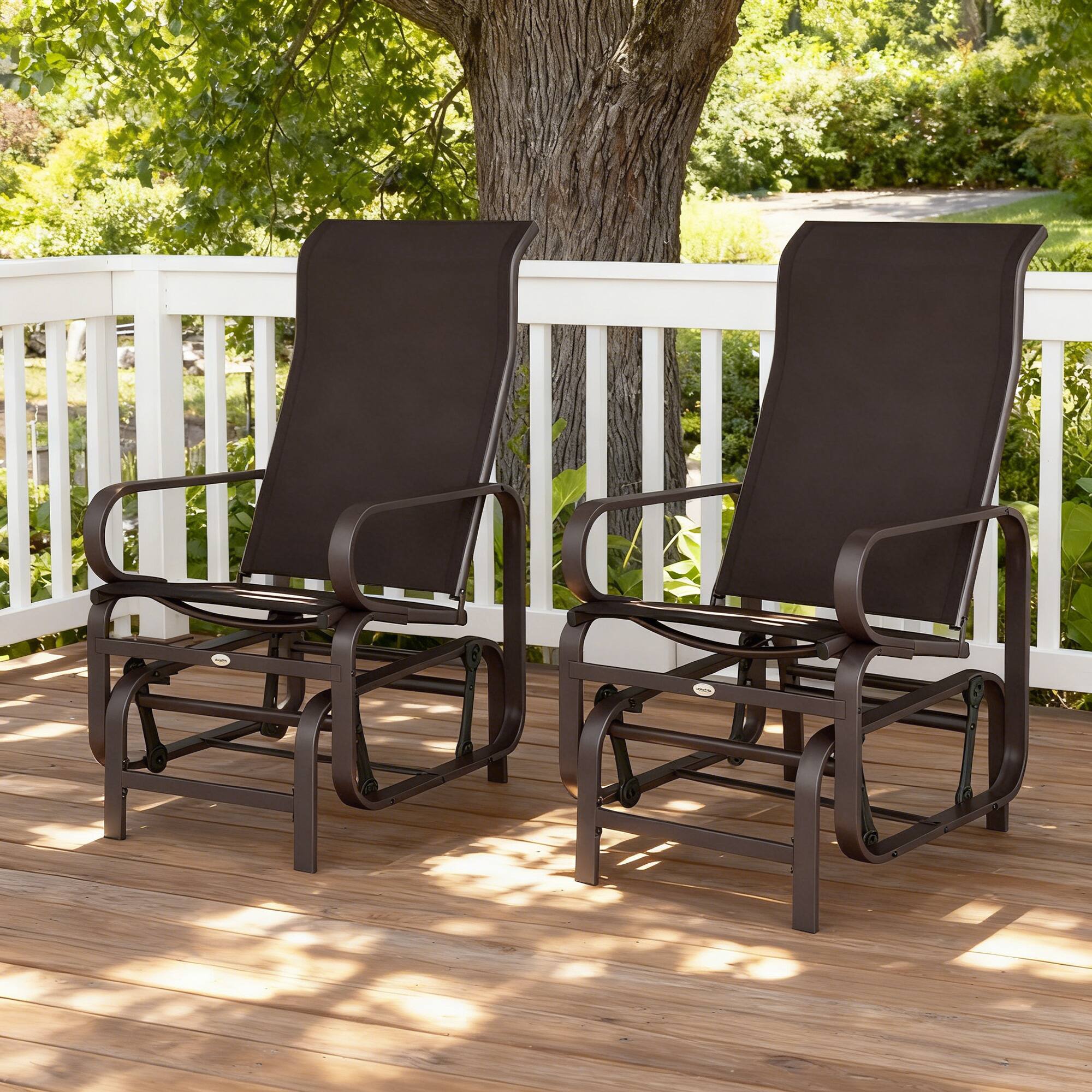 Alt View 8. Outsunny - Outdoor Glider Chair Set of 2, Gliders for Outside Patio with Smooth Rocking Mechanism and Lightweight Construction - Brown.