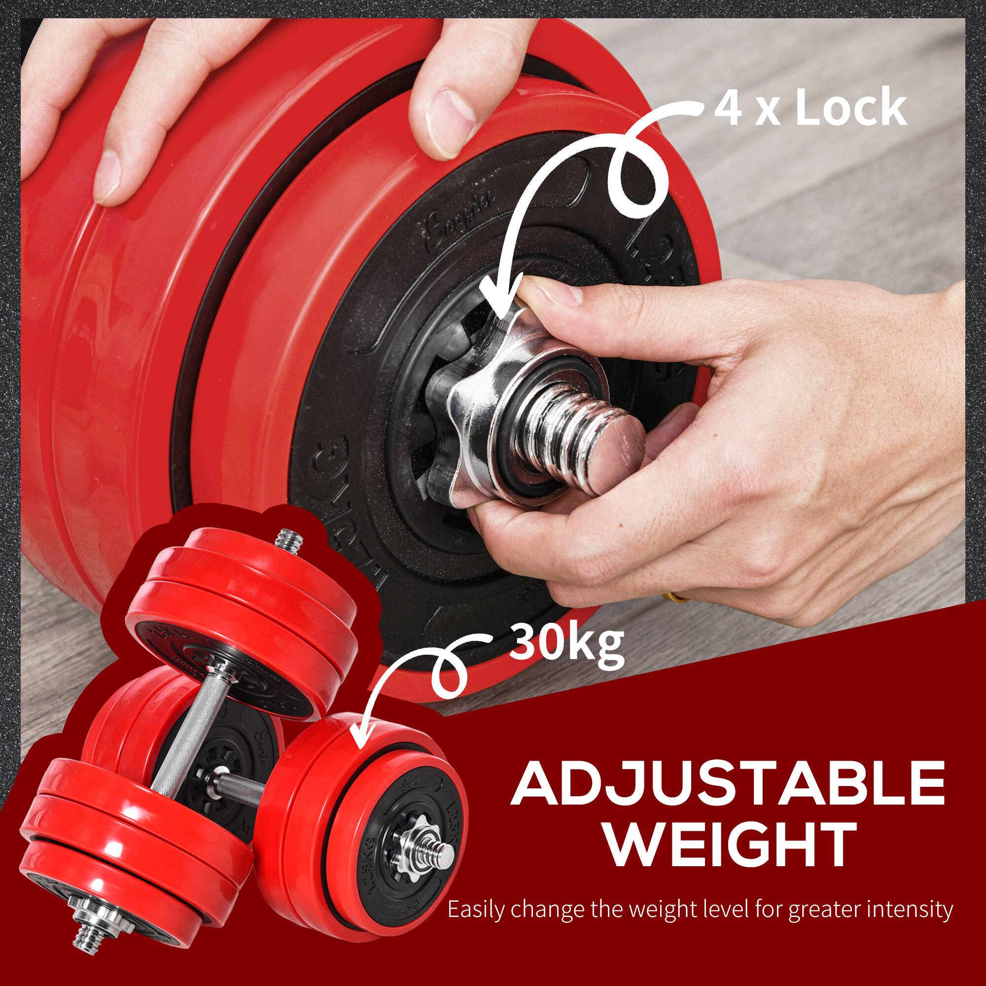 - 4 x Lock
- 30kg
- ADJUSTABLE WEIGHT
- Easily change the weight level for greater intensity