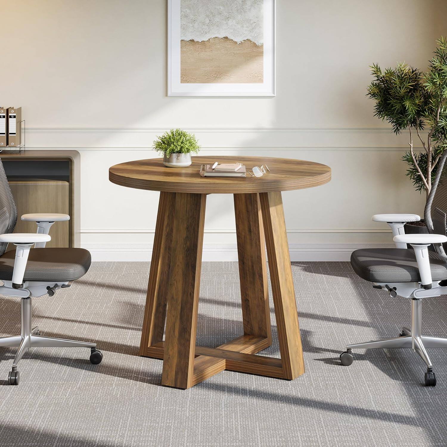 Tribesigns Farmhouse Conference Table with Engineered Wood Construction ...