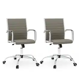 Gymax - 2PCS Office Chair Height Adjustable Conference Chair w/Rocking Backrest Armrests - Gray