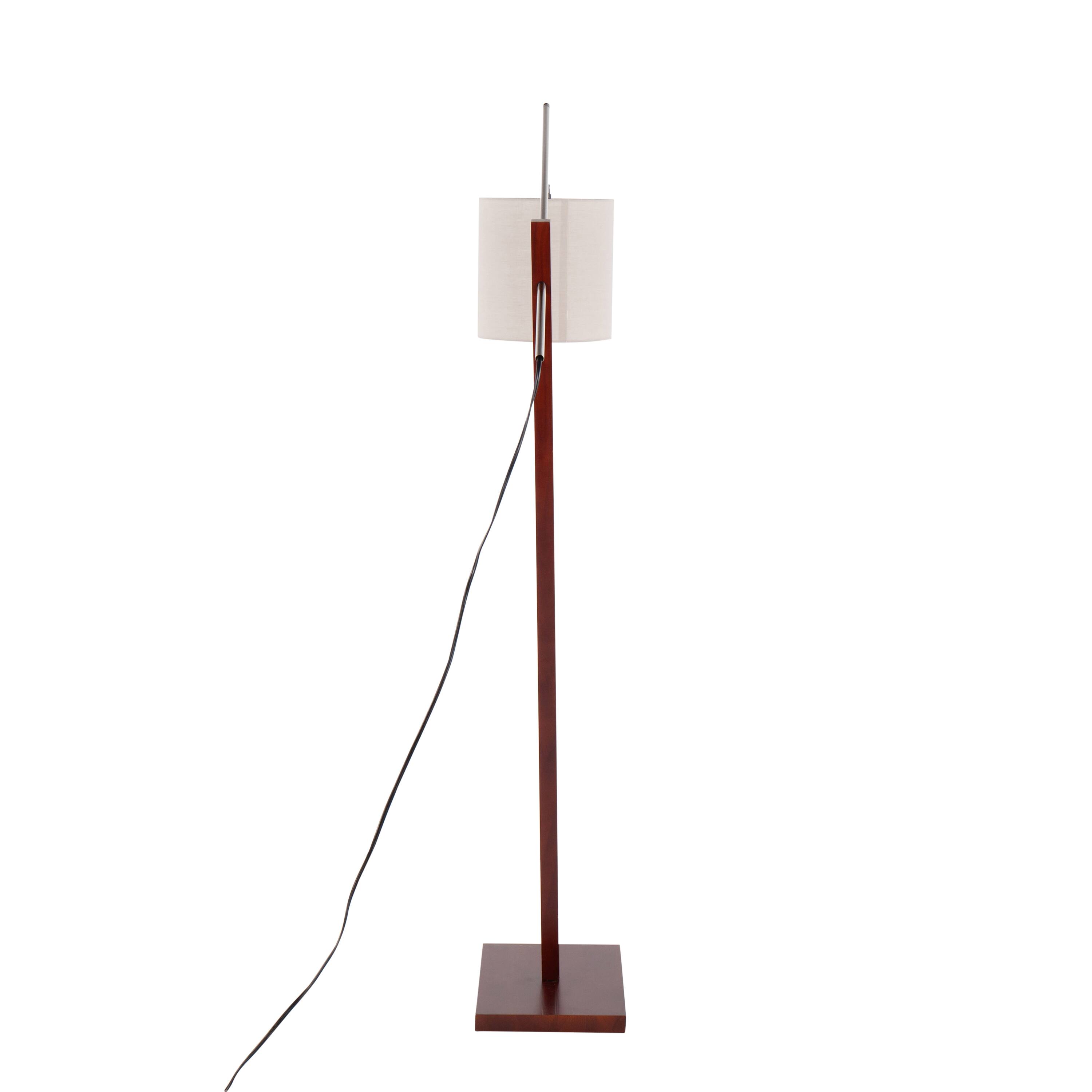 Angle. Loheer - Loheer Floor Lamp Walnut Wood and Satin Nickel with Grey Fabric Shade Modern Standing Light for Living Room Bedroom - Acacia Wood.