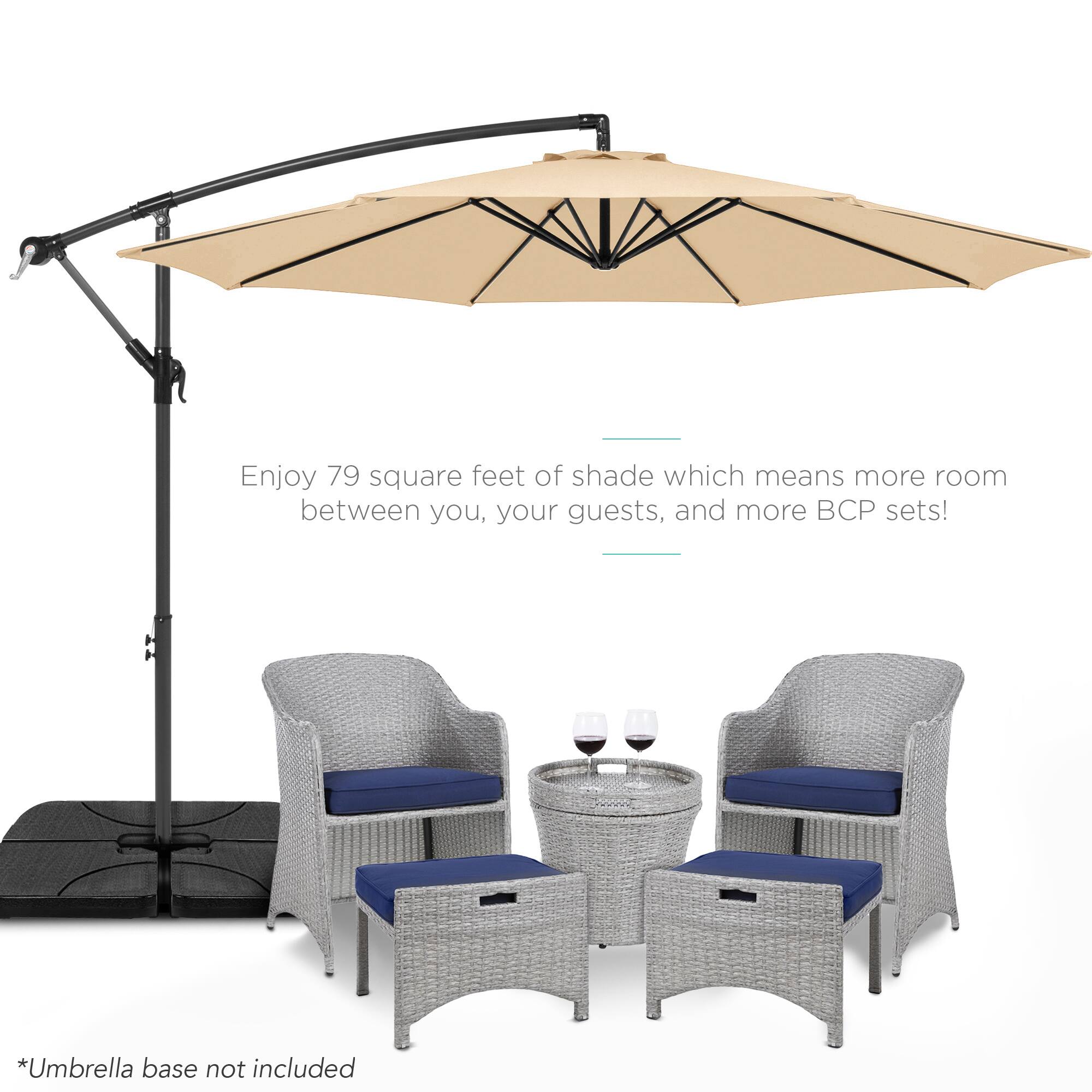 Enjoy 79 square feet of shade which means more room between you, your guests, and more BCP sets!

*Umbrella base not included