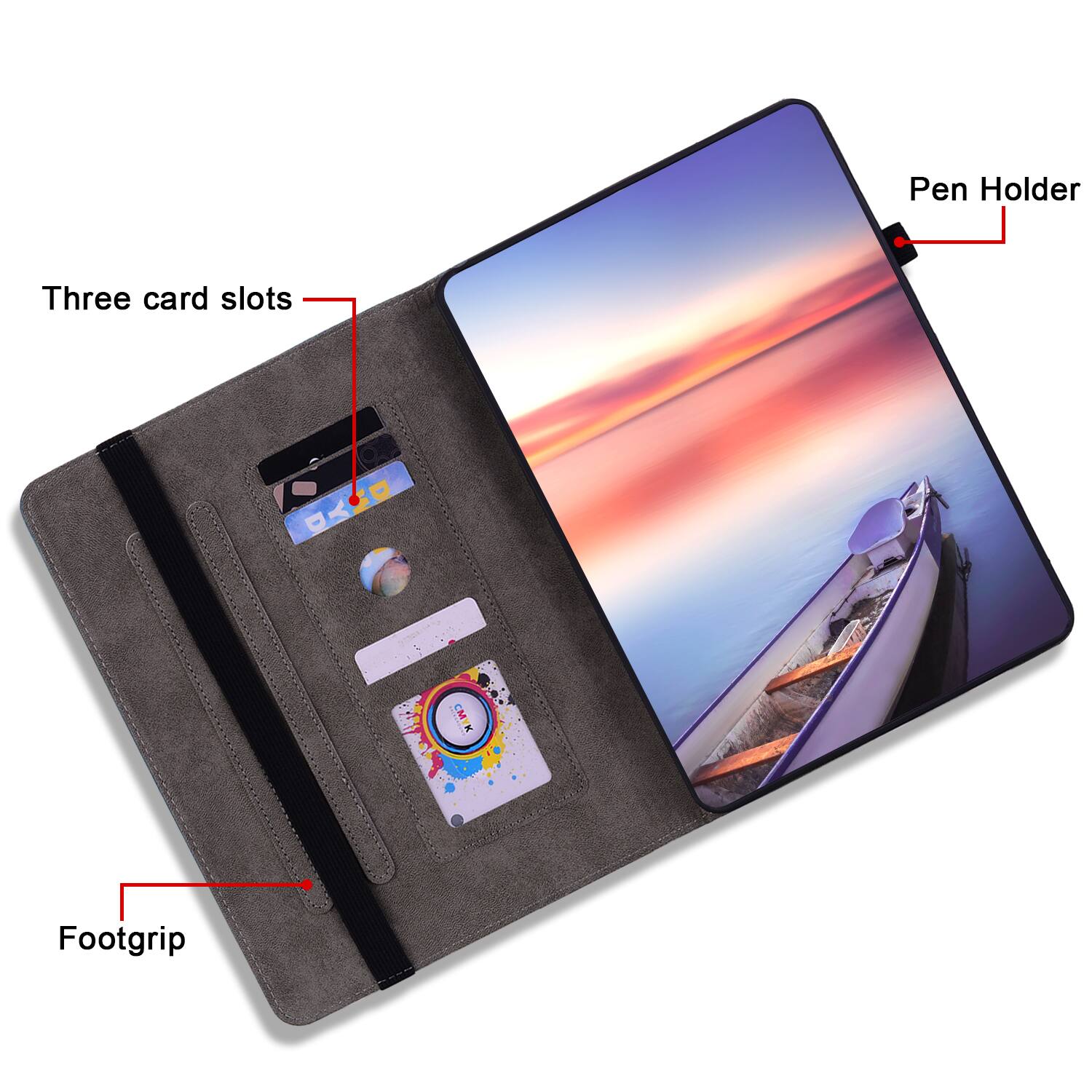 Pen Holder  
Three card slots  
Footgrip