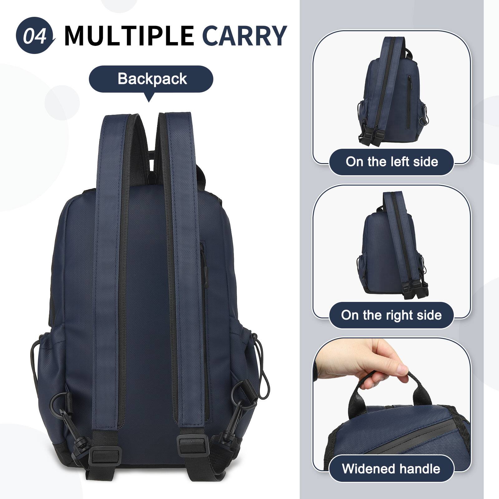 04 MULTIPLE CARRY  
Backpack  
On the left side  
On the right side  
Widened handle