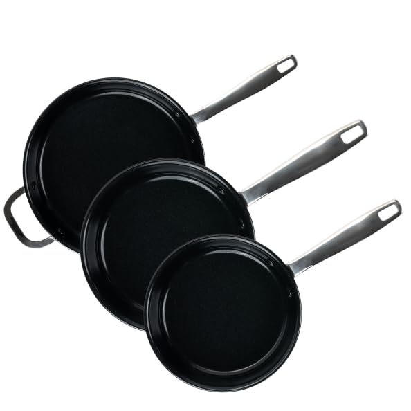 Front. Alva - Alva Maestro Nonstick Stainless Steel Frying Pan 3-Piece Set - Easy to Clean, Oven Safe and Toxin-Free Cookware - Black.